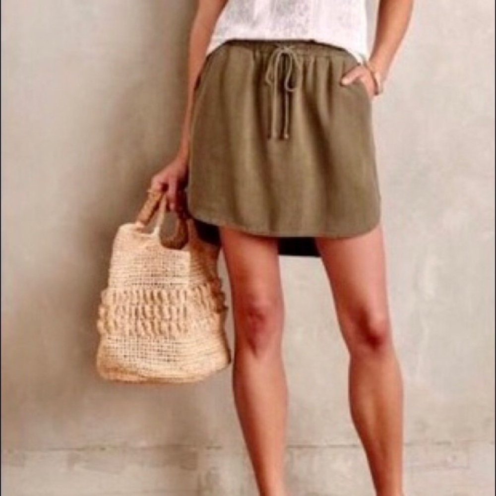 Anthropologie Cloth & Stone Boardwalk Tencel Skirt Olive- Small